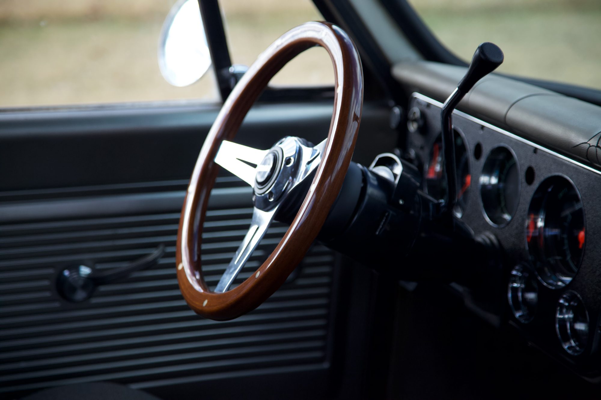 Restored wood-rim wheel and gauges
