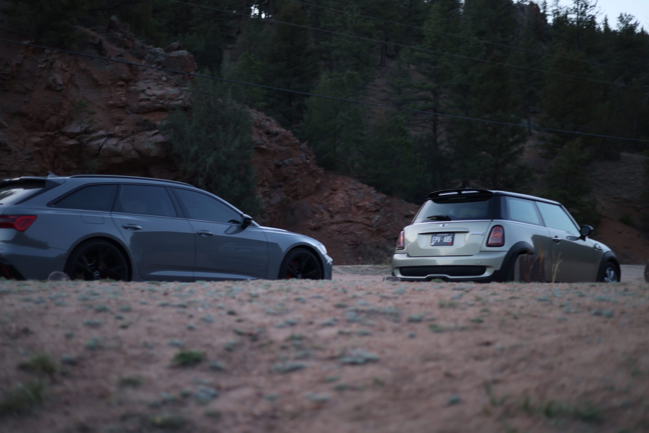 Two cars in the Colorado foothills